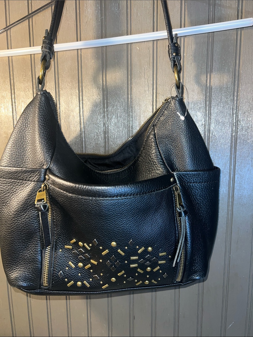 The Sak black leather hobo studded bag